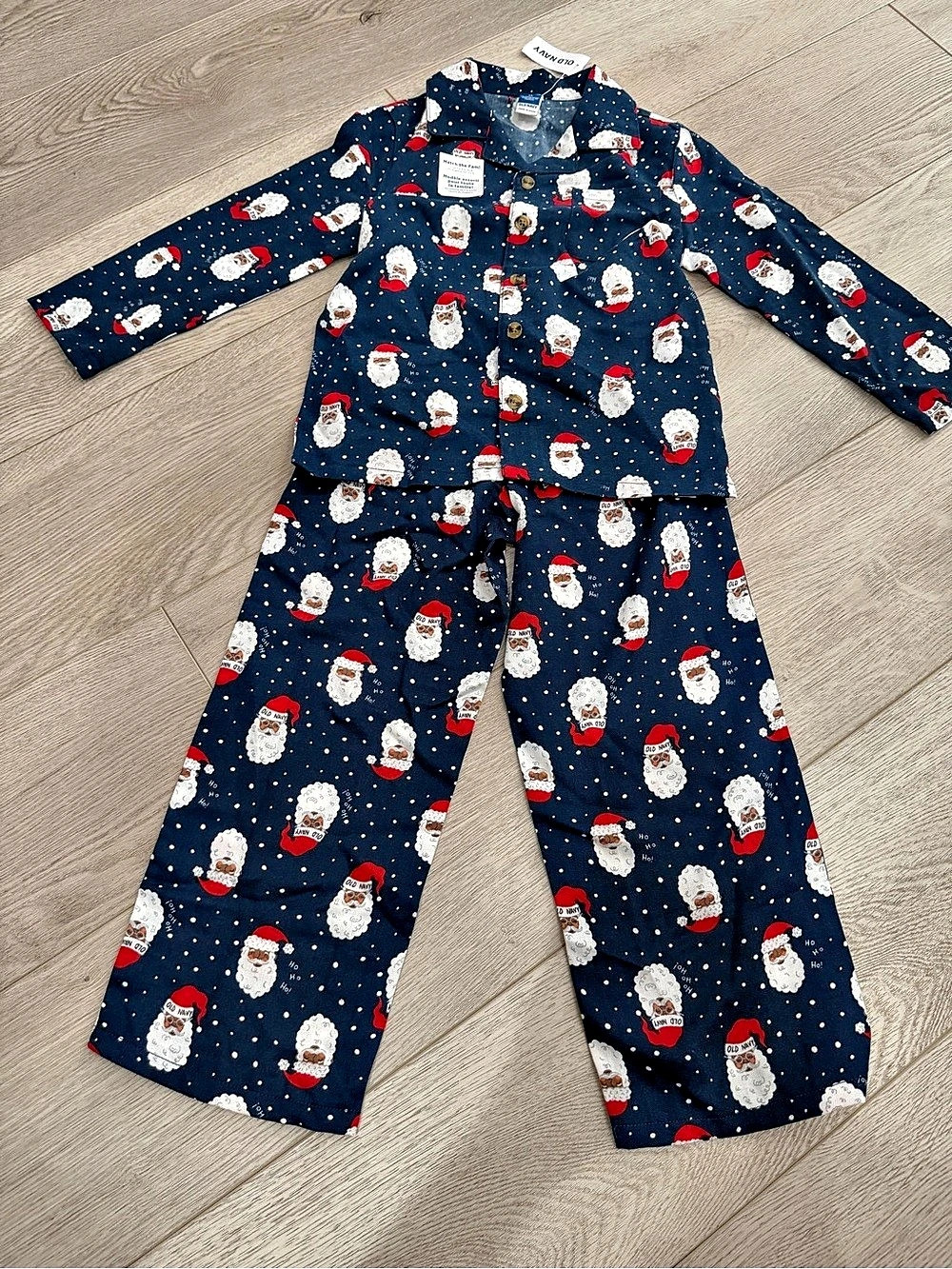 Old Navy Matching Santa Claus Pajama Set Blue & Red Girls 6-12M